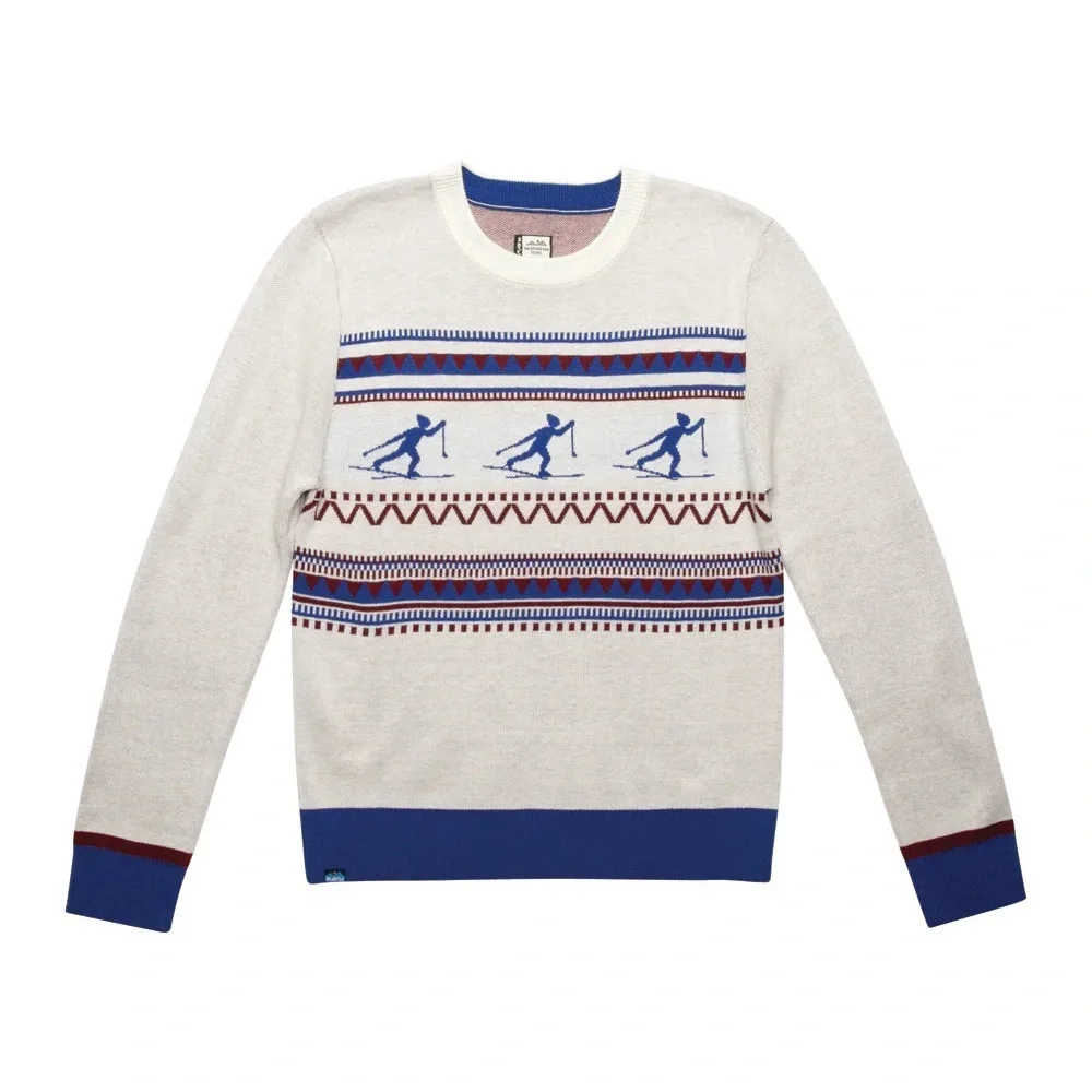 Kavu Hillrose Women's White and Blue Retro Ski Patterned Sweater XL NWT